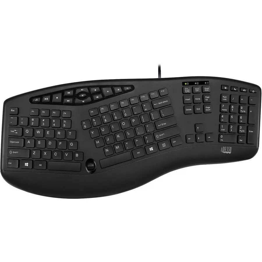 Adesso TruForm AKB-160UB Ergonomic Desktop Keyboard with Built-in Scroll Wheel and Hotkeys