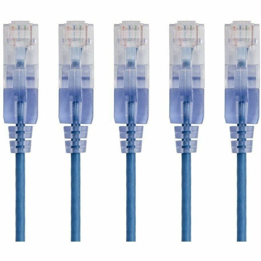 Monoprice SlimRun Patch UTP Category 6a Network Cable – 10G Ethernet, 30AWG Bare Copper, Snagless RJ45, Blue, 5-Pack