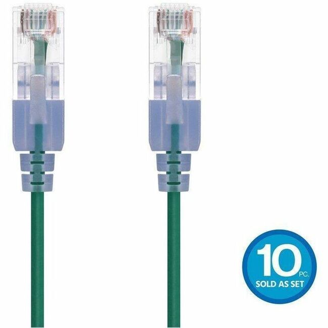 Monoprice SlimRun Patch UTP Category 6a Network Cable - 10 Gbps, SlimRun Series, 10-Pack