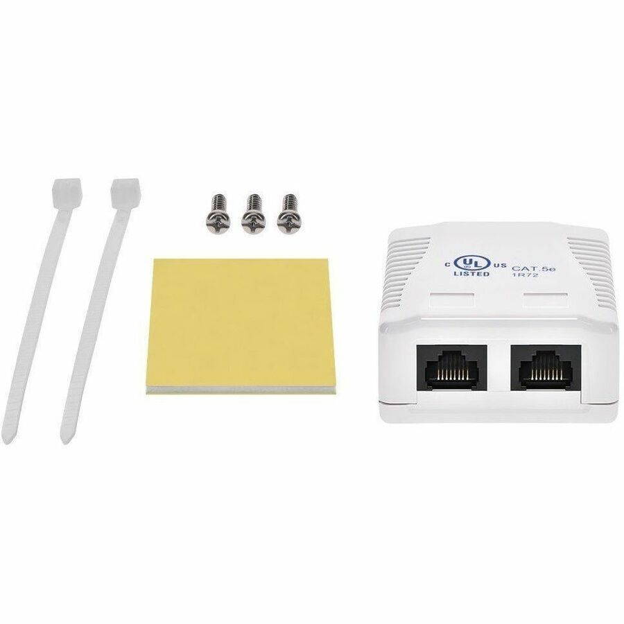 Monoprice 2-Port Cat5e RJ45 Surface Mount Box UL, TAA, Dual IDC, 50u, White