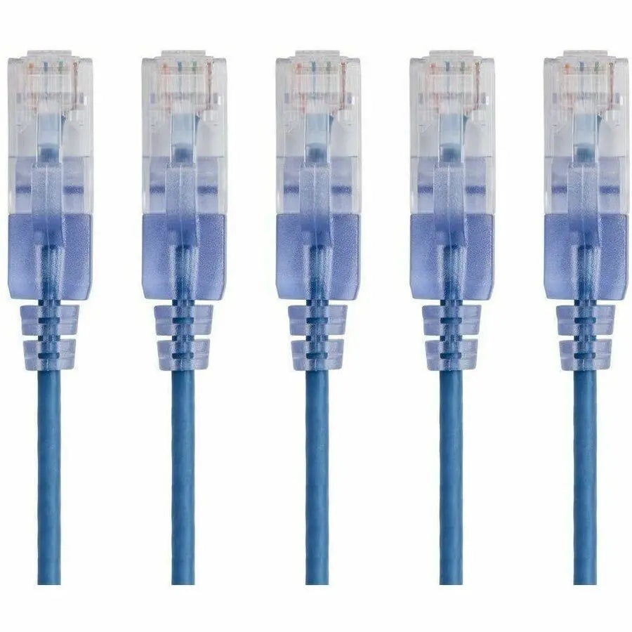Monoprice SlimRun Patch UTP Category 6a Network Cable - 10Gbps, 30AWG, Snagless RJ45, Blue, 5-Pack