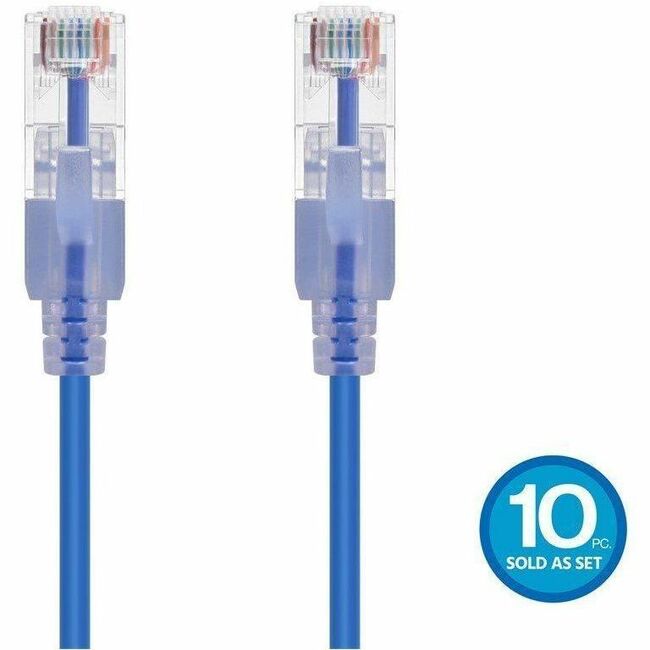 Monoprice SlimRun Patch UTP Category 6a Network Cable - 10 Gbps, 30 AWG, Snagless RJ45, Blue