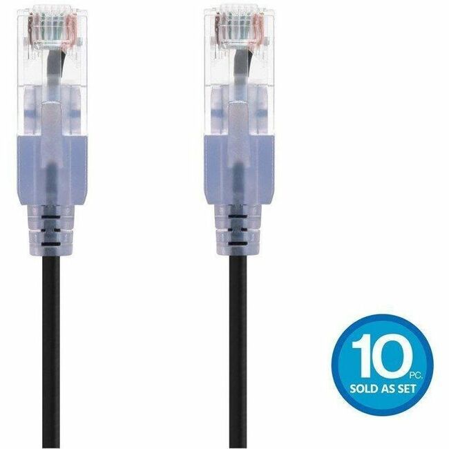 Monoprice SlimRun Patch UTP Category 6a Network Cable, 10G Ethernet, 30AWG, Pure Bare Copper, Snagless RJ45, 10-Pack