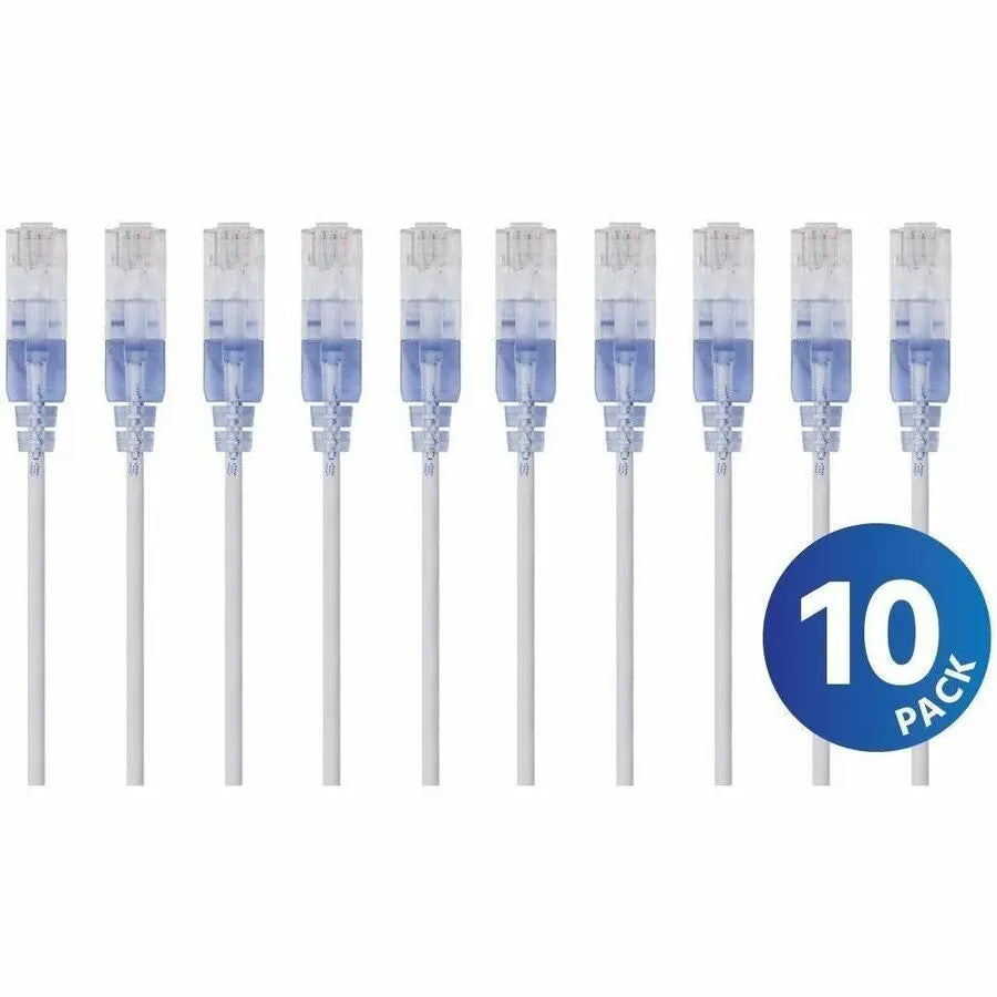 Monoprice SlimRun Patch UTP Category 6A Network Cable, 10 Gbps, 30AWG, Snagless RJ45, 10-Pack