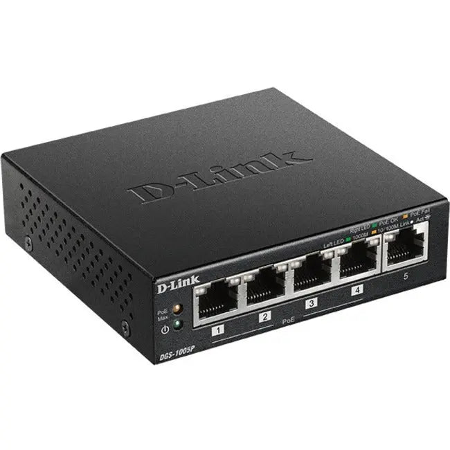 D-Link DGS-1005P 5-Port Desktop Gigabit PoE+ Switch – Compact, Silent Ethernet Solution with Power over Ethernet