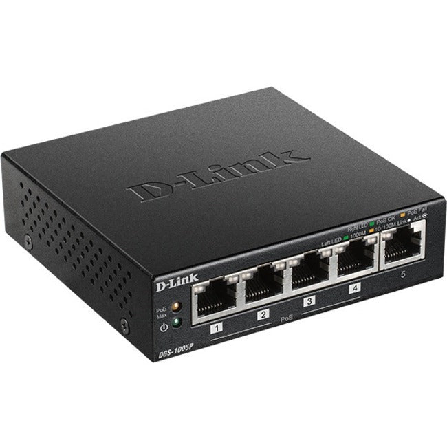 D-Link DGS-1005P 5-Port Desktop Gigabit PoE+ Switch for Small Business and Home Networks