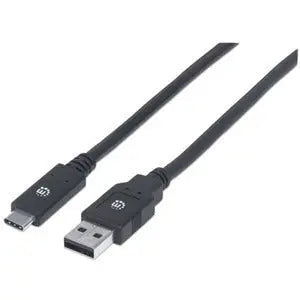 Manhattan IC INTRACOM SuperSpeed USB C to USB-A Cable, 6.6 ft, Black