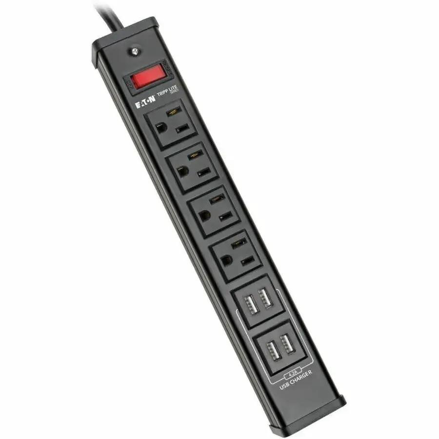 Tripp Lite by Eaton 4-Outlet Surge Protector with USB Ports (TLM446USBB) – 6 ft. Cord, 450 Joules, Metal Housing by Eaton Corporation