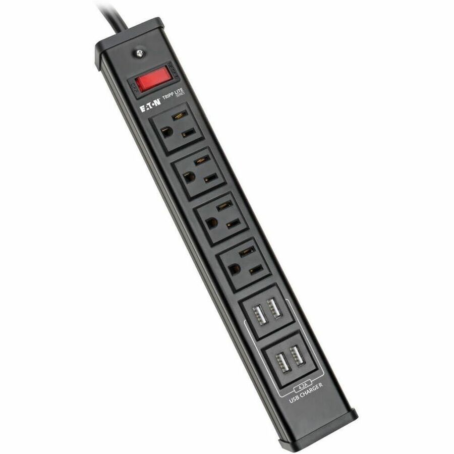 Tripp Lite by Eaton 4-Outlet Surge Protector with USB Ports (TLM446USBB), 6 ft. Cord, 450 Joules, Metal Housing