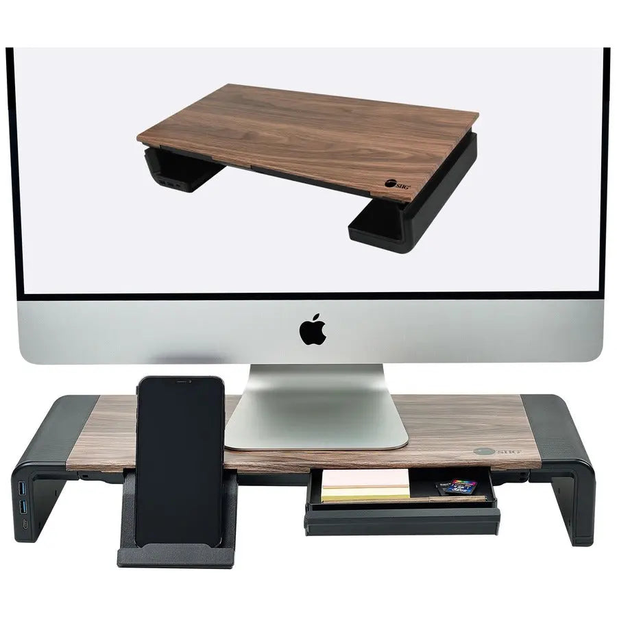 SIIG Stylish Foldable Monitor Stand with USB Hub - Adjustable Desktop Organizer for Monitors, Laptops, Tablets, and Phones
