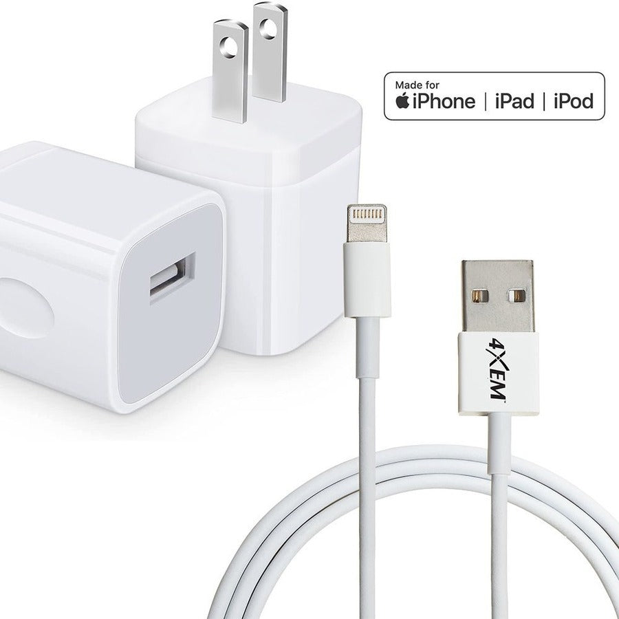 4XEM 4XAPPLKIT3 MFi Certified Apple iPhone and iPod Charging Kit with 3-Foot Lightning Cable