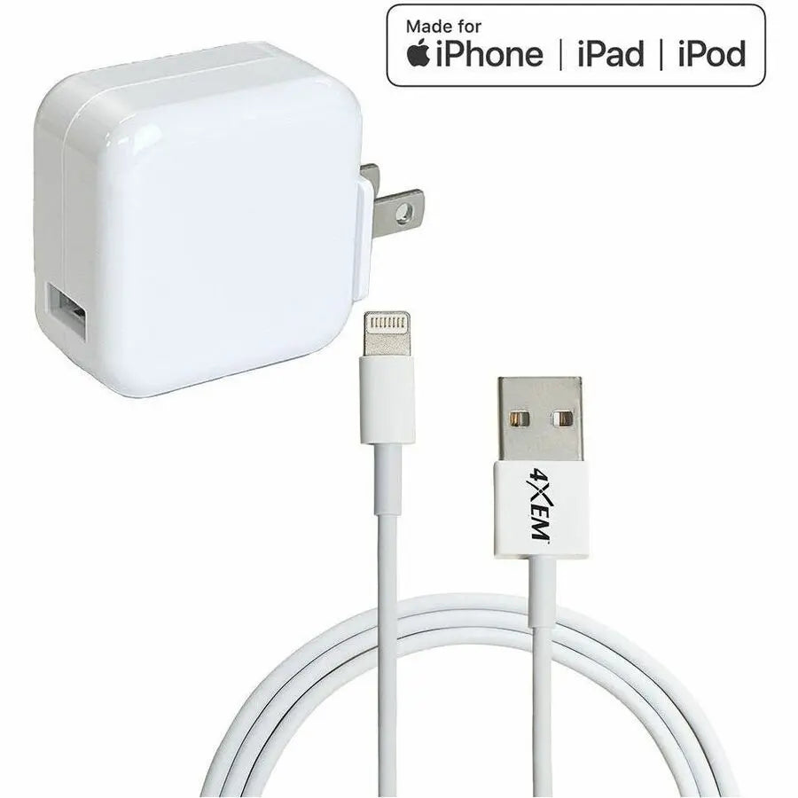 4XEM iPad Charging Kit with 6ft MFi Lightning Cable and 12W USB Wall Charger
