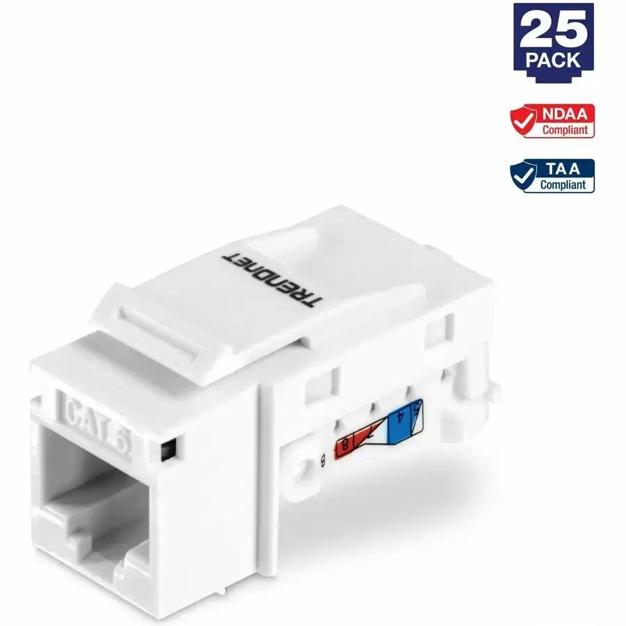 TRENDnet Cat6 Keystone Jack 25-Pack - Easy Tool-less Installation, 10Gbps Speed, Compatible with Cat5e and Cat6 Cables by TRENDnet