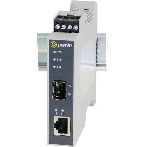 Perle SR-1110-SFP DIN Rail Media Converter - Copper to Fiber Ethernet Extender