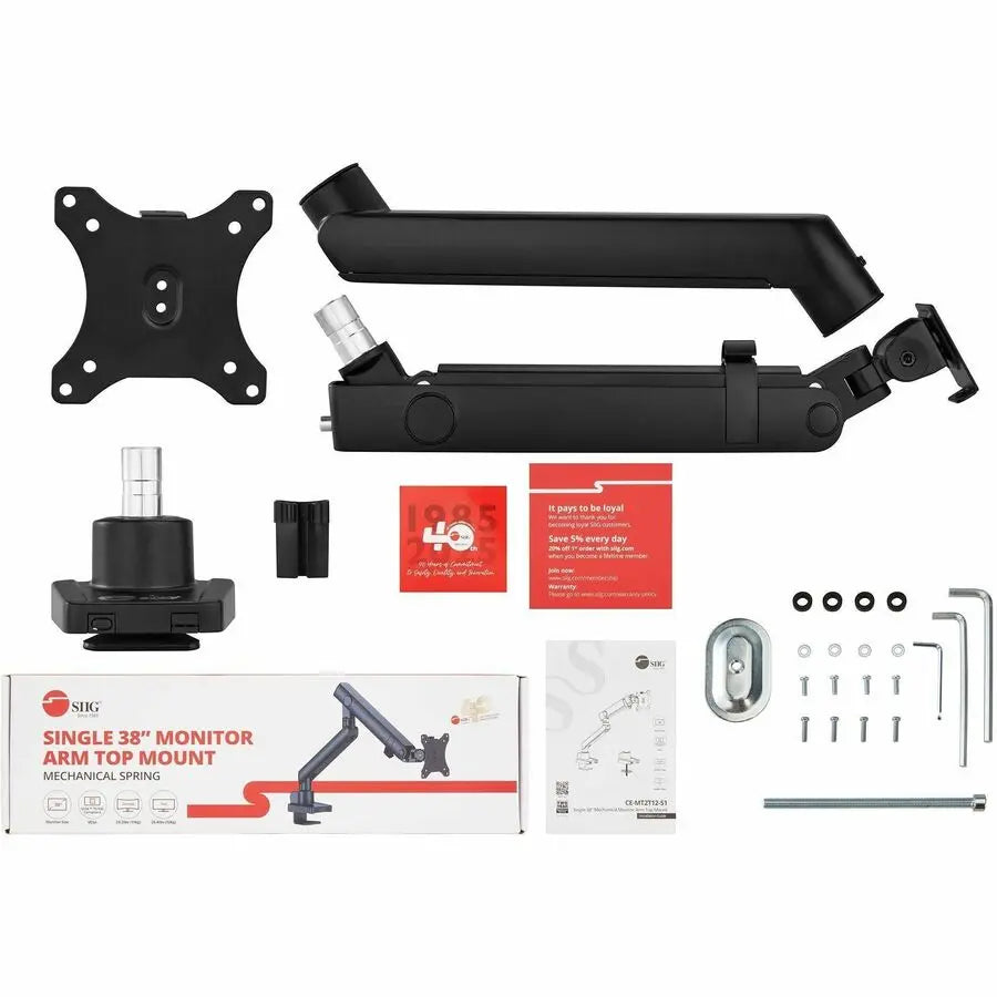 SIIG Aluminum Mechanical Spring Slim Monitor Arm - Single Desk Mount CE-MT2T12-S1