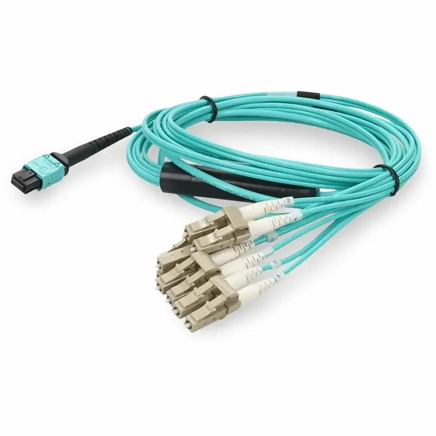 AddOn 5m MPO/UPC to 4xLC/UPC Duplex Aqua OM4 Riser-Rated Fiber Fanout Cable with 3m Breakout Legs by AddOn