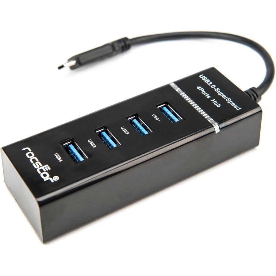 Rocstor Premium Slim Portable 4-Port USB-C Hub - USB 3.0 to USB-A Adapter for Laptops and Desktops