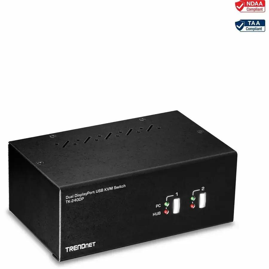 TRENDnet TK-240DP 2-Port Dual Monitor DisplayPort KVM Switch with 4K UHD Resolution and USB Hub by TRENDnet