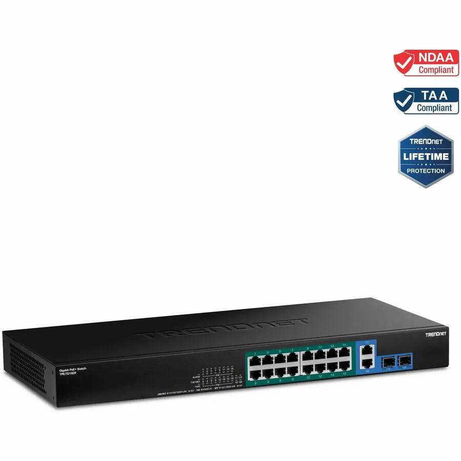 TRENDnet TPE-TG182F 18-Port Gigabit High Power PoE+ Switch for Business Networks by TRENDnet