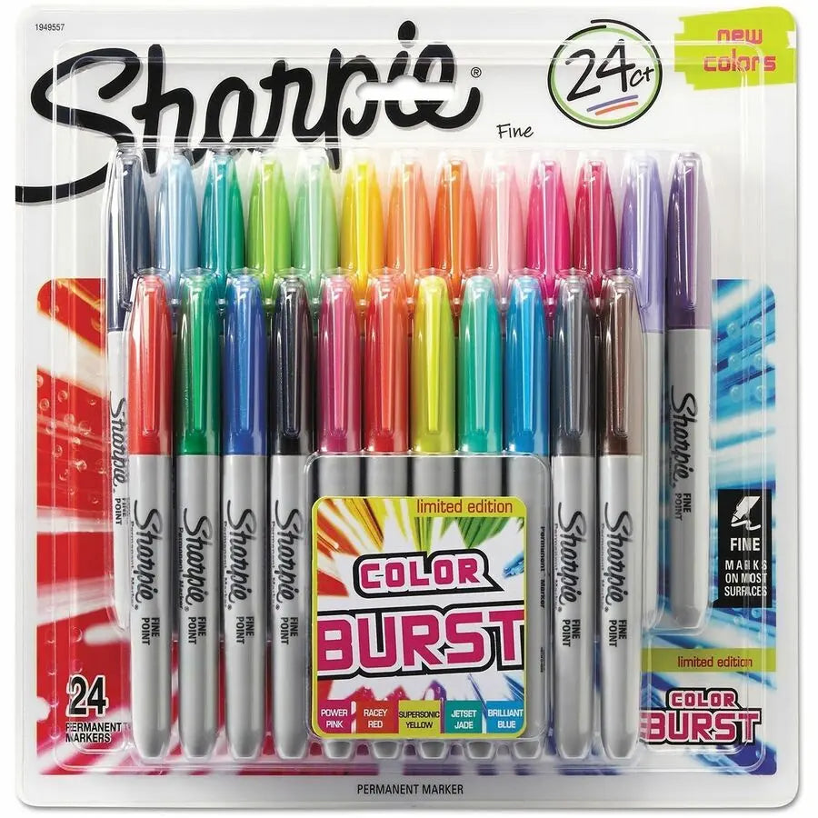 Sharpie Color Burst Permanent Marker, Fine Point, 24 Pack - Vibrant Multi-Surface Marking