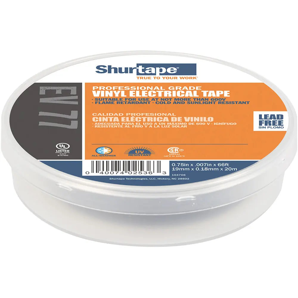 Shurtape EV 077B Professional Grade Black Electrical Tape - 3/4 inch x 66 feet, 10-Pack
