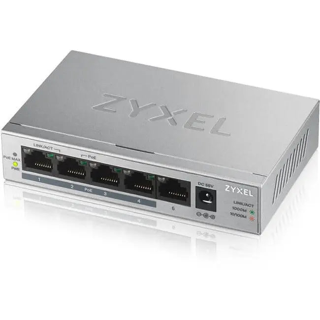 Zyxel GS1005HP 5-Port Gigabit Ethernet Unmanaged PoE Switch with 4 PoE+ Ports and 60W Power Budget