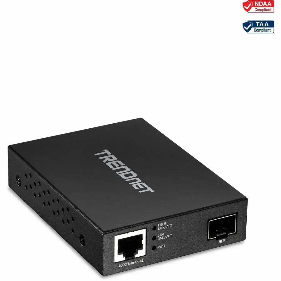 TRENDnet TFC-PGSFP Gigabit PoE PD SFP Fiber Media Converter for Ethernet to Fiber Conversion by TRENDnet