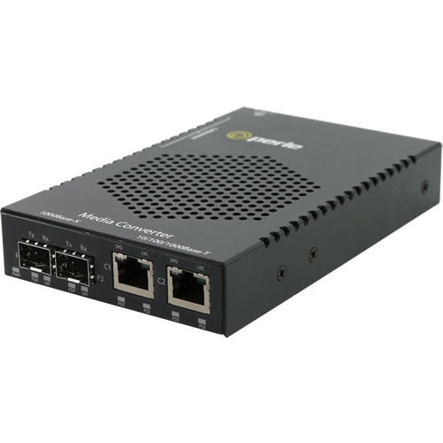Perle S-1110DHP-DSFP Fiber Media Converter with PoE and SFP Slots