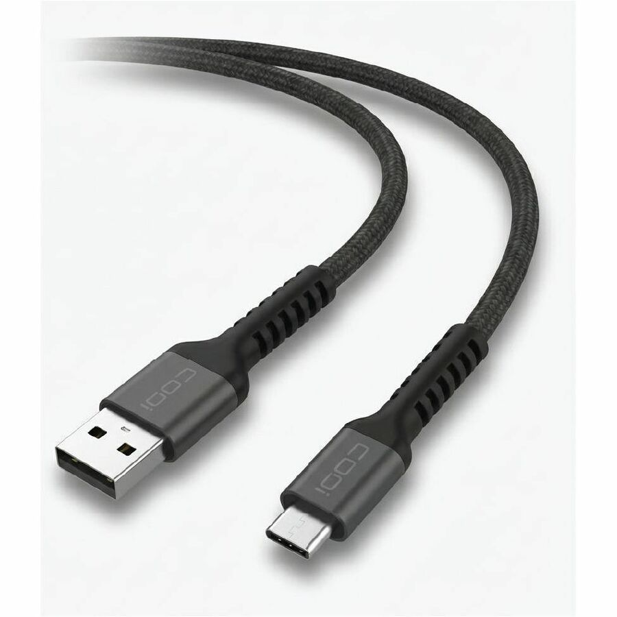 CODi A01061 6-Foot USB-A to USB-C Braided Nylon Charge and Sync Cable, Black