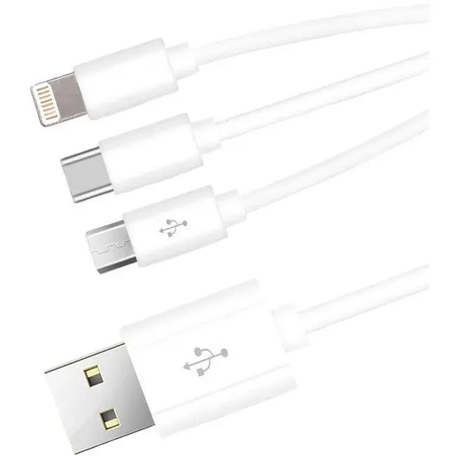 4XEM USB to Lightning, Micro USB, and USB Type C Multi-Function Charging Cable - 1.5 ft White
