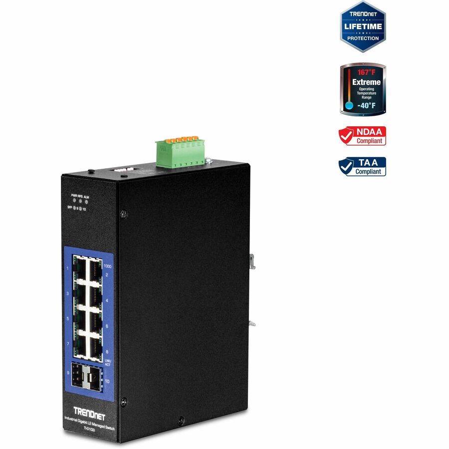 TRENDnet TI-G102I 10-Port Industrial Gigabit Layer 2 Managed DIN-Rail Ethernet Switch