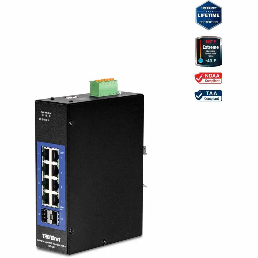 TRENDnet TI-G102I 10-Port Industrial Gigabit Layer 2 Managed DIN-Rail Ethernet Switch by TRENDnet