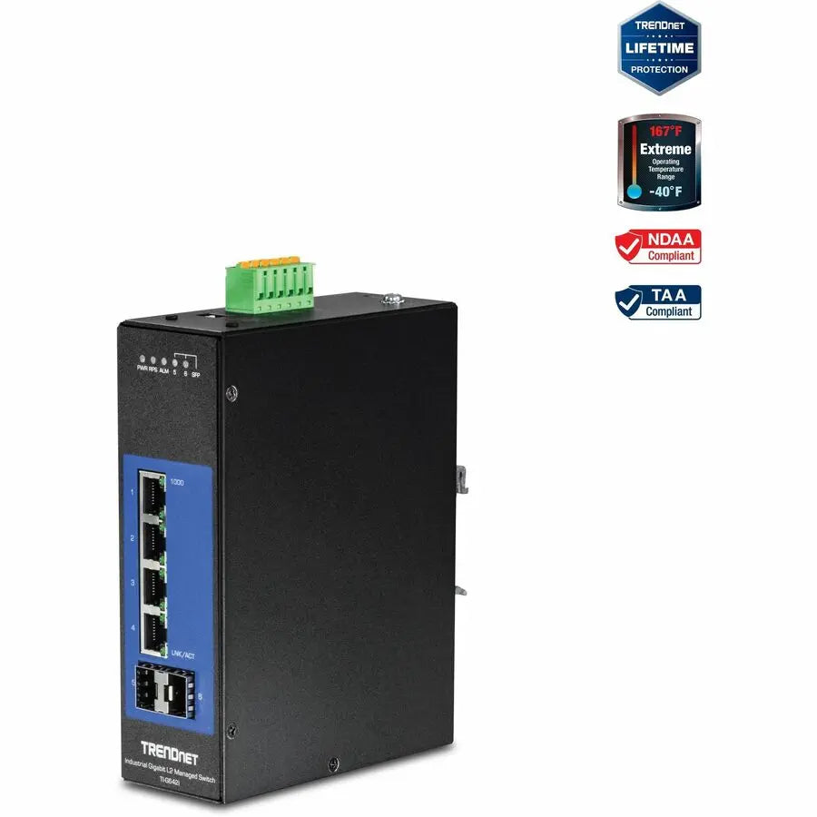 TRENDnet TI-G642i Industrial 6-Port Gigabit Layer 2 Managed DIN-Rail Switch with Fiber SFP Slots