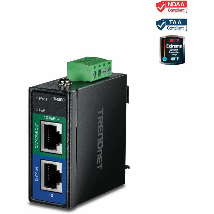 TRENDnet TI-IG90 Hardened Industrial 95W Gigabit PoE++ Injector with DIN Rail and Wall Mount by TRENDnet