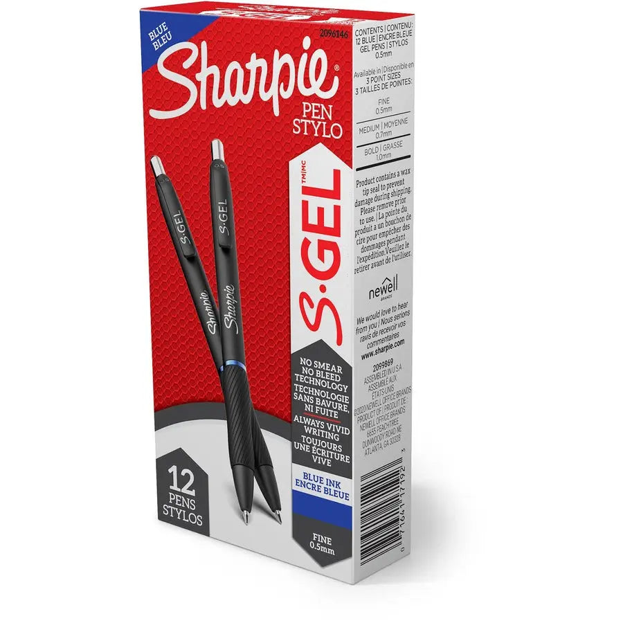 Sharpie S-Gel Pens by Newell Brands, 0.5mm Fine Tip, Blue Ink, Pack of 12