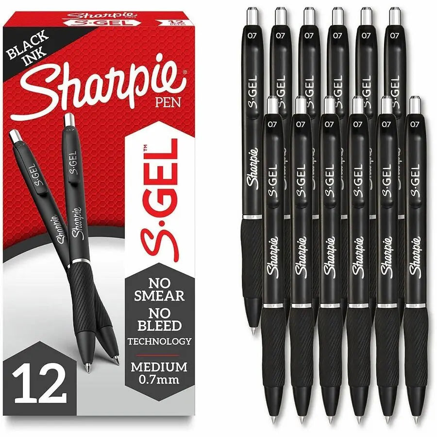 Sharpie S-Gel Pens by Newell Brands – 0.7mm Black Gel Ink Writing Pen, Pack of 12