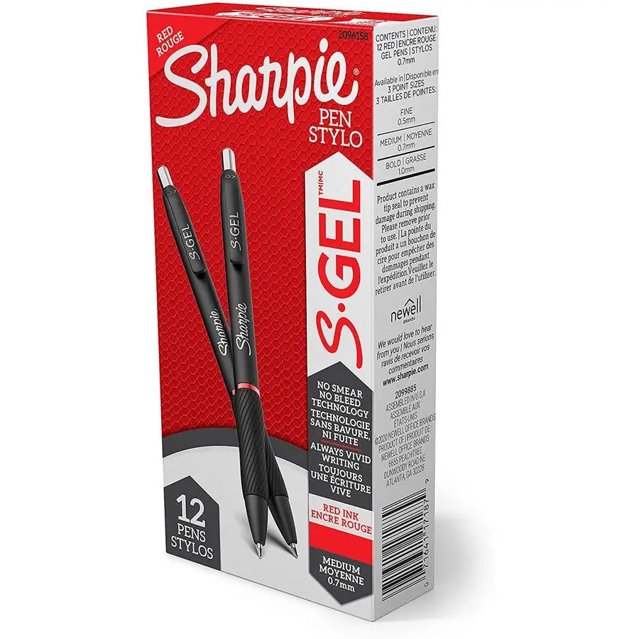 Sharpie S-Gel Pens, 0.7mm Red Gel Ink Pen, Pack of 12