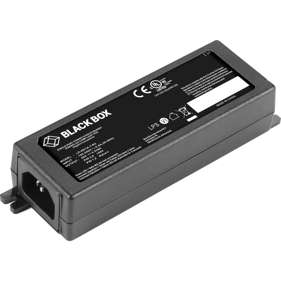 Black Box LPJ001A-T-R2 PoE+ Gigabit Ethernet Injector for High-Speed Networking
