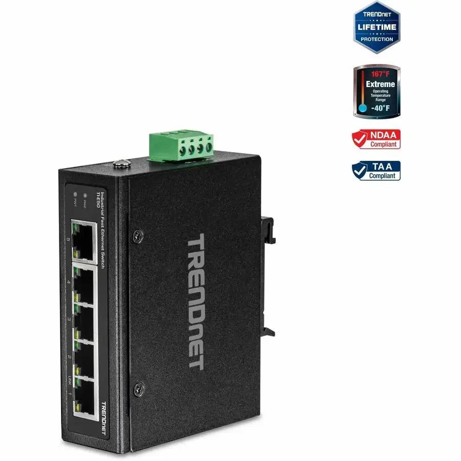 TRENDnet TI-E50 5-Port Industrial Fast Ethernet DIN-Rail Switch with Extreme Temperature Range and Redundant Power by TRENDnet