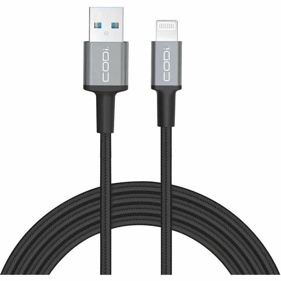 CODi A01070 6-Foot Braided Nylon USB-A to MFi Lightning Charge and Sync Cable, Black