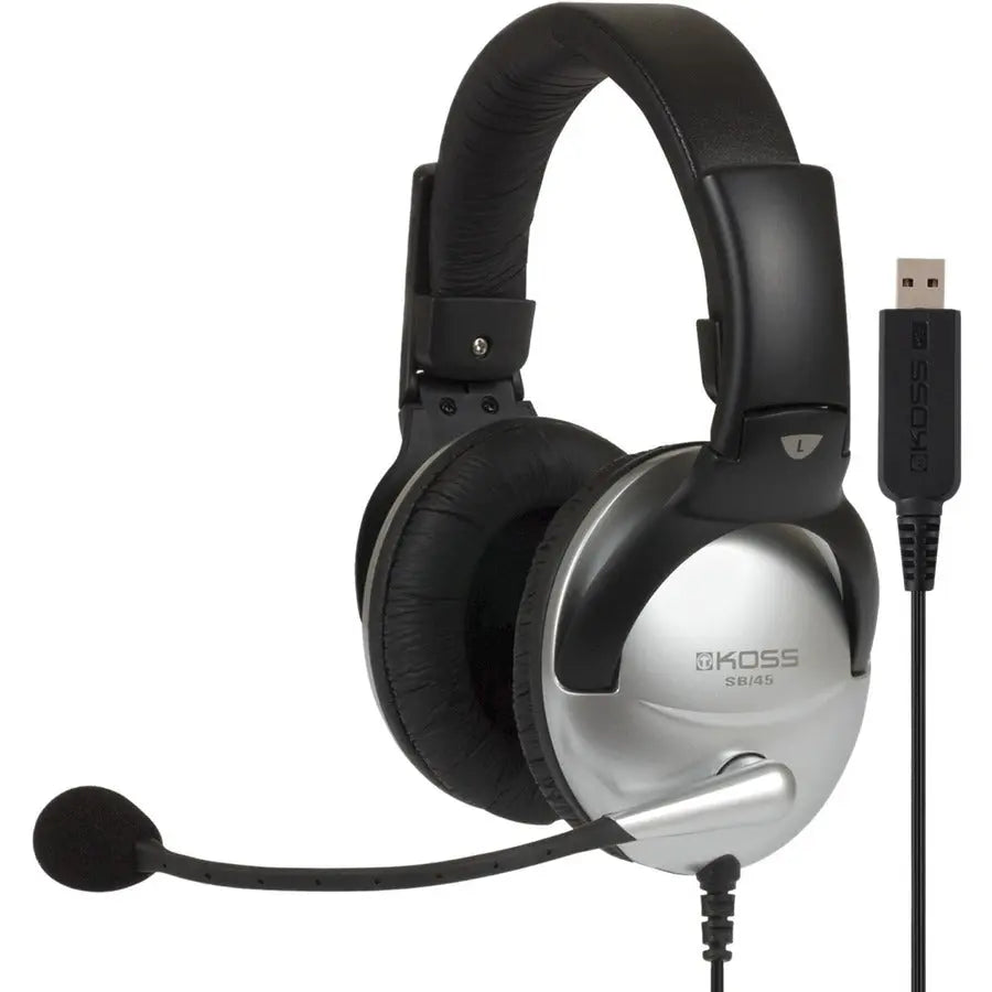 Koss SB45 USB Full Size Communication Headset with Noise Reduction and Collapsible Design