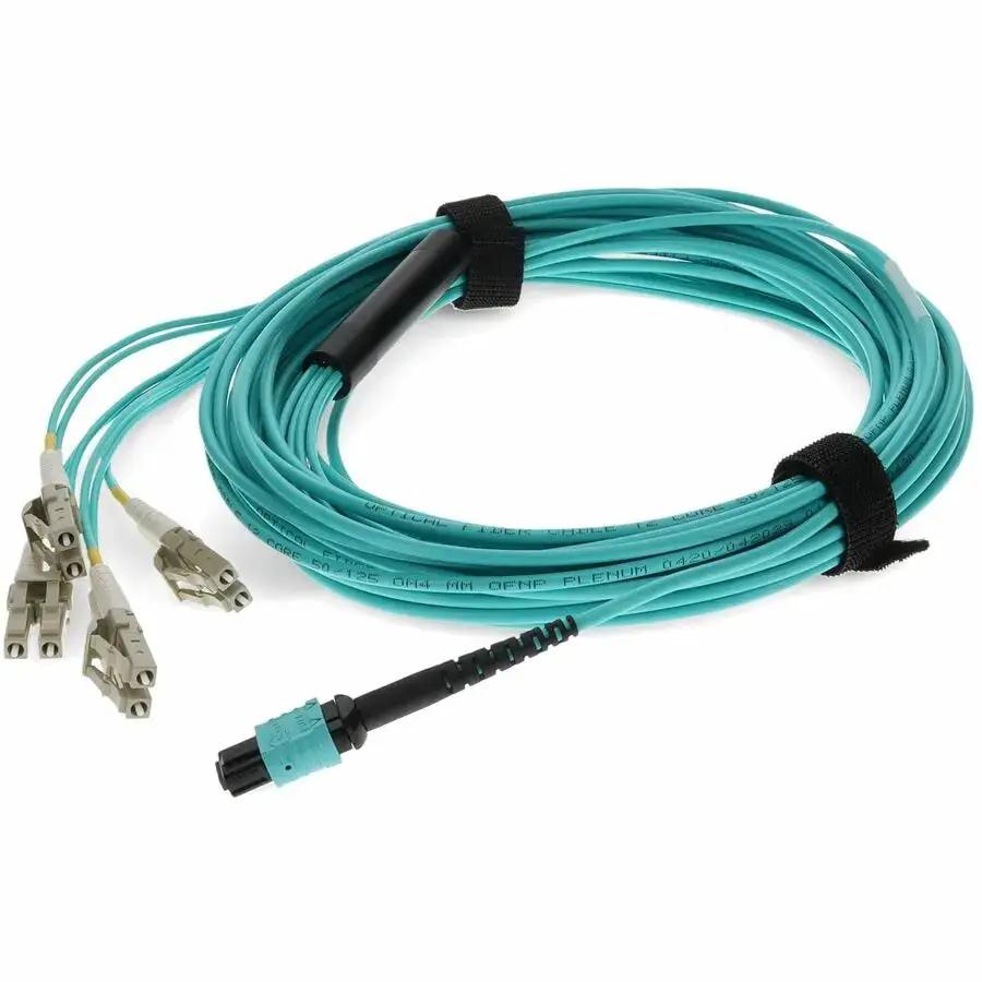 AddOn 3m MPO to 8xLC Fiber Optic Fanout Cable – Aqua OM4 Plenum-Rated Network Cable by AddOn