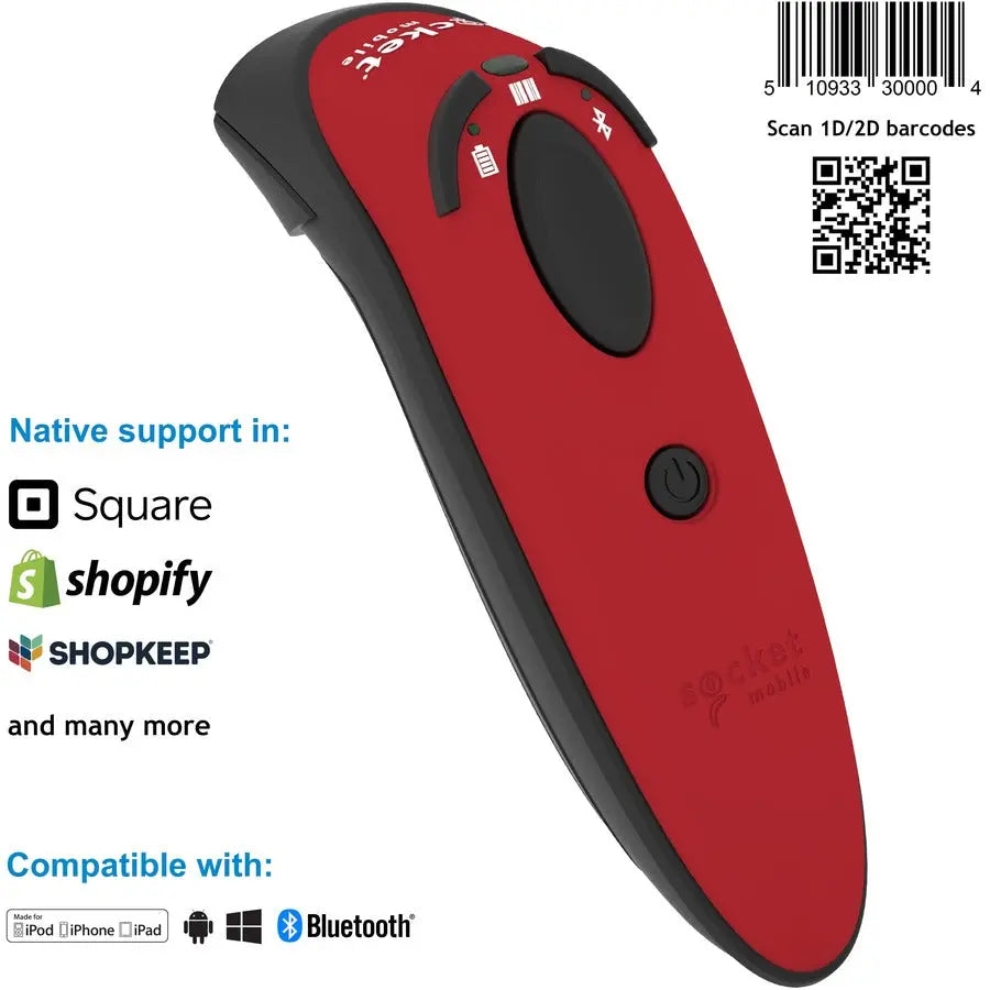 Socket Mobile DuraScan® D740 v20 Bluetooth Barcode Scanner - Red