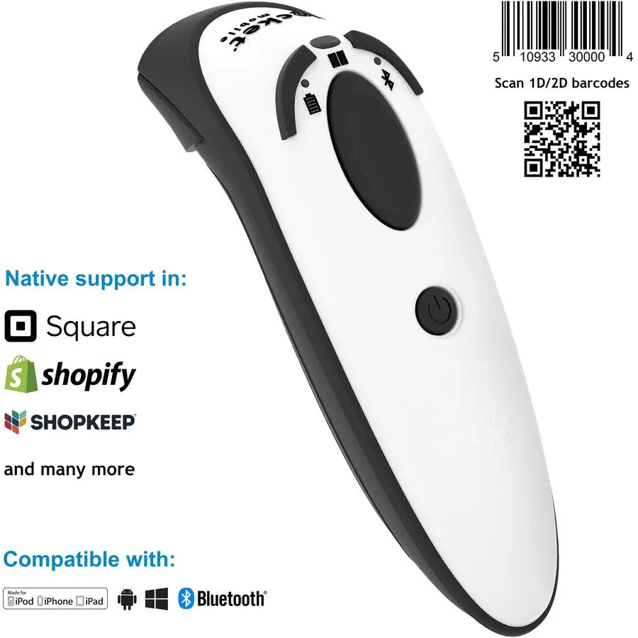 Socket Mobile DuraScan® D740 v20 Bluetooth Handheld Barcode Scanner, White – Universal 1D/2D Scanner with IP54 Rating and Field-Replaceable Battery