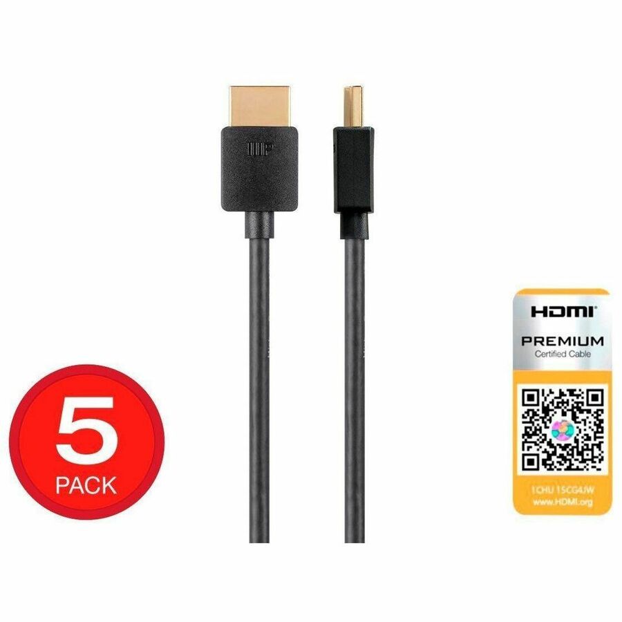 Monoprice Premium HDMI Data Transfer Cable (Part No. 34206) – 5 Pack, Certified for 4K and High-Speed Performance