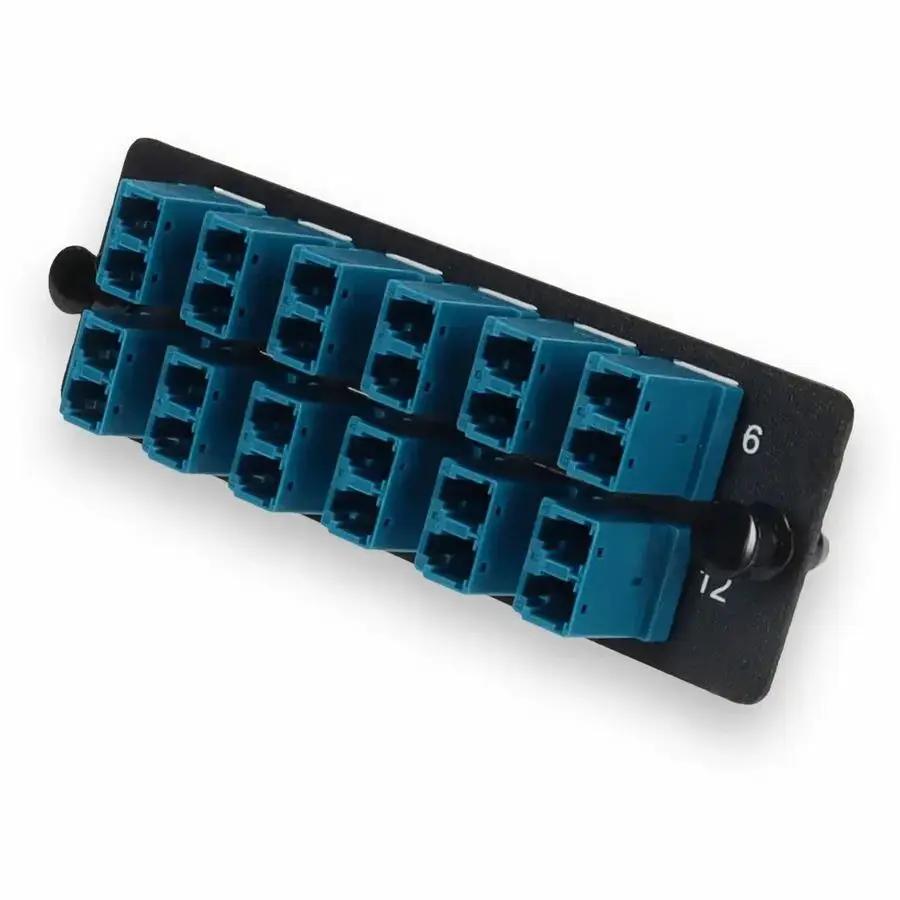 AddOn 4-Bay Panel Plate with 24-Fiber 12x LC Duplex OS2 Fiber Adapter Panel by ADDON