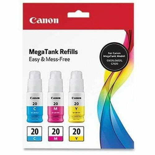 Canon GI-20 CMY Ink Bottle Value Pack for Canon PIXMA MegaTank Printers