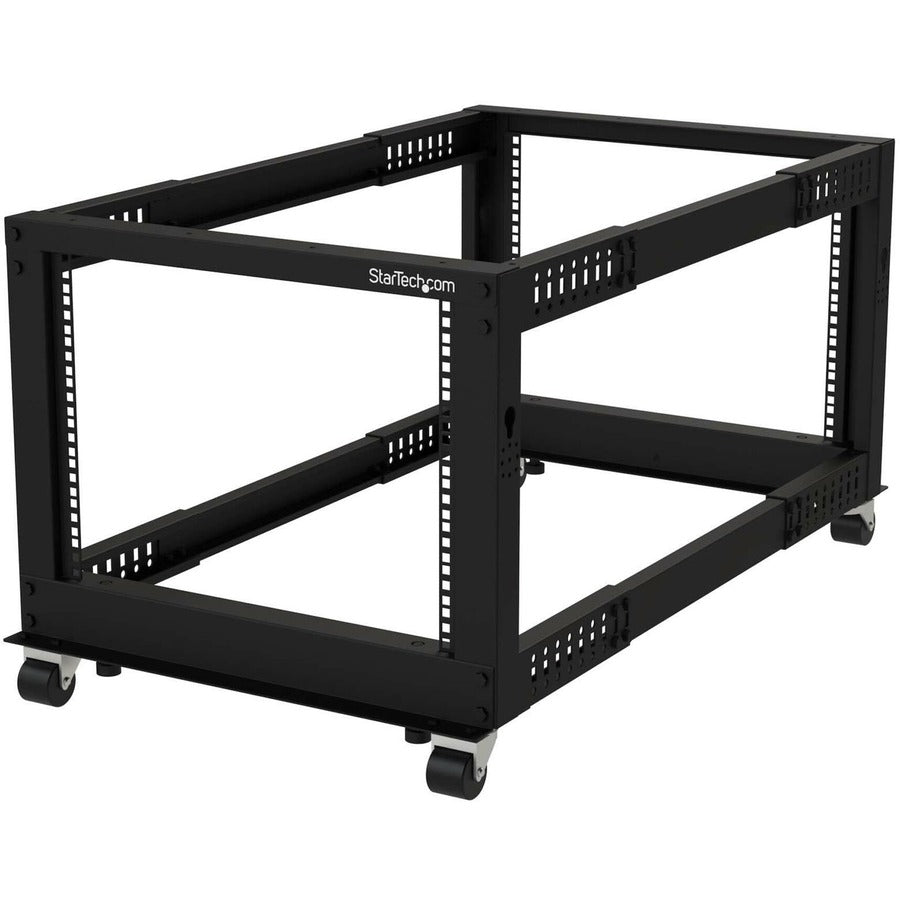 StarTech.com 4-Post 8U Open Frame Server Rack - Adjustable Depth, Black, 19-inch Wide with Casters