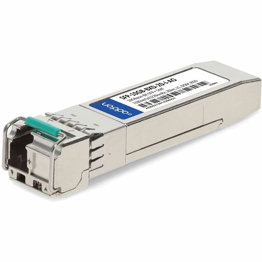 AddOn MSA and TAA Compliant 10GBase-BX SFP+ Transceiver (SMF, 1330nmTx/1270nmRx, 20km, LC, DOM, -40 to 85°C)