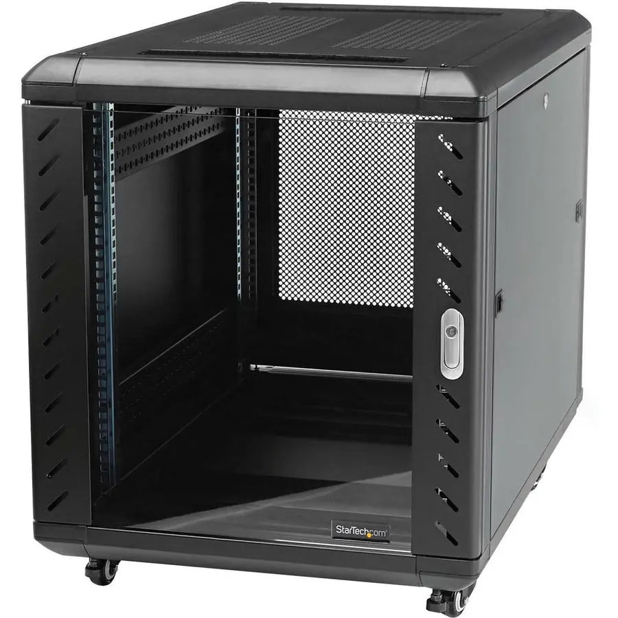 StarTech.com 15U Floor Standing Server Rack Cabinet with Casters and Adjustable Depth - 32 inch Black Steel Mesh Enclosure